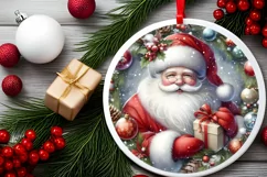 Santa Christmas Round Ornament Sublimation PNG Product Image 2