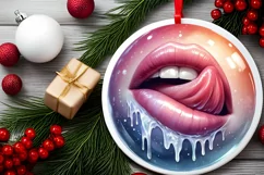 Sexy Lips Winter Scene Round Ornament Sublimation PNG Product Image 2
