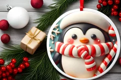 Christmas Penguin Round Ornament Sublimation PNG Product Image 2