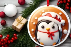 Christmas Penguin Round Ornament Sublimation PNG Product Image 2
