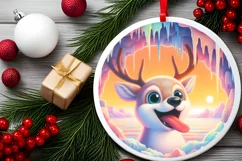 Colorful Pastel Cow Portrait Winter Scene Round Sticker Product Image 2
