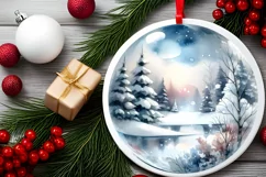 Sleigh Winter Scene Round Ornament Sublimation PNG Product Image 2