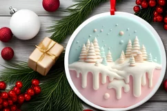 Pastel 3D Winter Scene Marzipan Round Ornament PNG Product Image 2