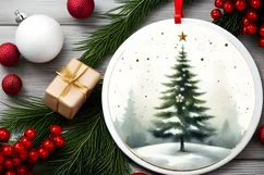 Christmas Tree Round Ornament Sublimation PNG Product Image 2