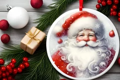 Santa Christmas Round Ornament Sublimation PNG Product Image 1