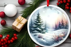 Forest Winter Scene Round Ornament Sublimation PNG Product Image 2