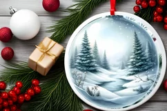 Forest Winter Scene Round Ornament Sublimation PNG Product Image 2