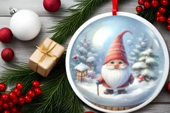 Gnome Winter Scene Round Ornament Sublimation PNG Product Image 2