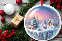 Pastel Watercolor Winter Gnome Round Ornament Product Image 2