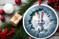 Icy Wall Rabbit Round Ornament Sublimation PNG Product Image 2