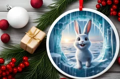 Icy Rabbit Round Ornament Sublimation PNG Product Image 2