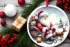 Santa Round Ornament Sublimation PNG Product Image 2