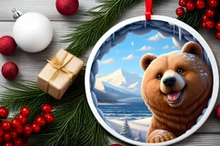 Snow Wall Bear Round Ornament Sublimation PNG Product Image 2