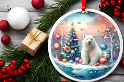 Colorful Winter Polar Bear Round Ornament Product Image 2