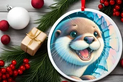 Melting Ice Otter Round Ornament Sublimation PNG Product Image 1