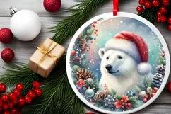 Colorful Watercolor Polar Bear Round Sticker Ornament Product Image 2