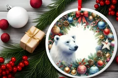 Colorful Watercolor Polar Bear Round Sticker Ornament Product Image 2