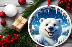 Digital Painting Polar Bear in Snow Made Wall Round Sticker Product Image 2