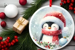 Penguin Round Ornament Sublimation PNG Product Image 2