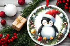 Penguin Round Ornament Sublimation PNG Product Image 2