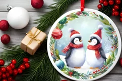 Penguin Round Ornament Sublimation PNG Product Image 2