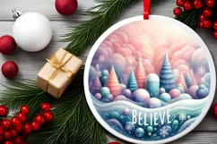 Believe Winter Scene Round Ornament Sublimation PNG Product Image 2