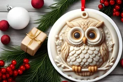 3d Martzipan Owl Christmas Ornament Sublimation PNG Product Image 2