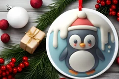 Round 3D Penguin Christmas Ornament PNG Product Image 2