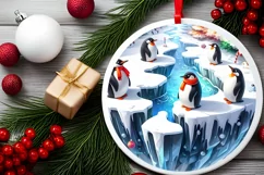 Watercolor Snowflake Round Christmas Decoration PNG Product Image 2
