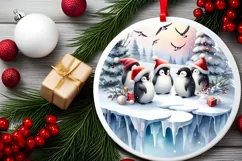 Winter Scene with Penguins Christmas Ornament Sublimation Product Image 2