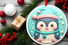 Pastel 3D Penguin Christmas Ornament PNG Product Image 2
