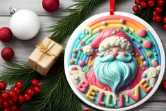Santa with Large Text: BELIEVE Round Ornament Sublimation Product Image 2