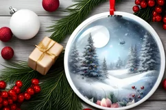 3D Winter Flowers Round Ornament Sublimation PNG Product Image 2