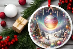Colorful Pastel Christmass Scene Round Ornament Sublimation Product Image 2
