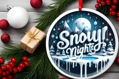3D Melty Snowy Nights Round Ornament Sublimation PNG Product Image 2