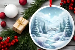 Believe in Santa Winter Scene Round Ornament Sublimation PNG Product Image 2