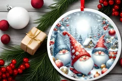 Watercolor Gnomes Christmas Ornament PNG Product Image 2