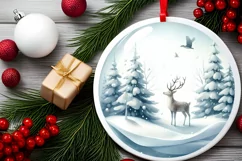 3D Winter Reindeer Round Ornament Sublimation PNG Product Image 2