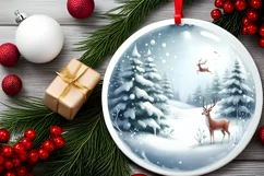 3D Winter Reindeer Round Ornament Sublimation PNG Product Image 2