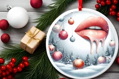 3D Winter Sexy Lips Round Ornament Sublimation PNG Product Image 2