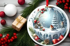 3D Winter Birds Round Ornament Sublimation PNG Product Image 2