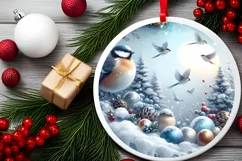 3D Winter Birds Round Ornament Sublimation PNG Product Image 2