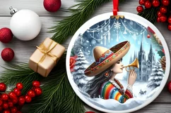 3D Winter Mexican Person Round Ornament Sublimation PNG Product Image 2