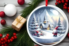 3D Winter Gnome Round Ornament Sublimation PNG Product Image 2