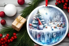 3D Winter Gnome Round Ornament Sublimation PNG Product Image 2