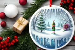 3D Winter Elf Round Ornament Sublimation PNG Product Image 2