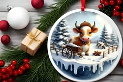 3D Winter Cowboy Round Ornament Sublimation PNG Product Image 2