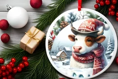 3D Winter Cowboy Round Ornament Sublimation PNG Product Image 2