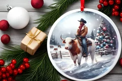 3D Winter Cowboy Round Ornament Sublimation PNG Product Image 2