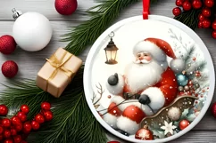 Santa Round Christmas Ornament Sublimation PNG Product Image 2